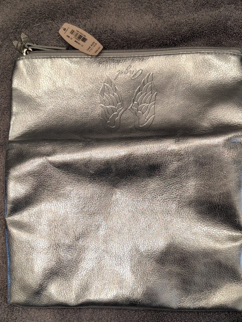 Victoria's Secret Metallic Silver Toiletry Pouch with Embossed Wing Detail